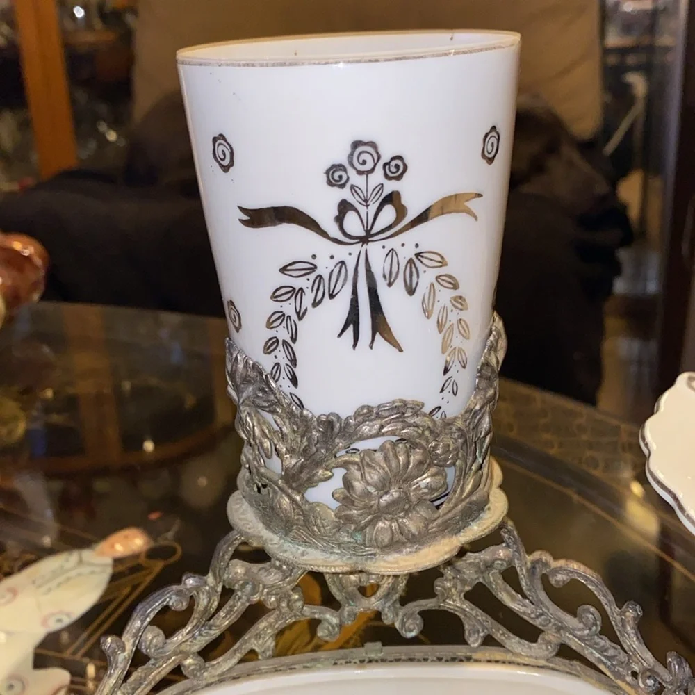 Vintage 3 peace Silver Soap Dish Cup & Holder and plate